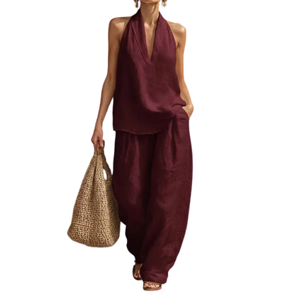 Alva – Breezy halterneck and wide-leg trousers set