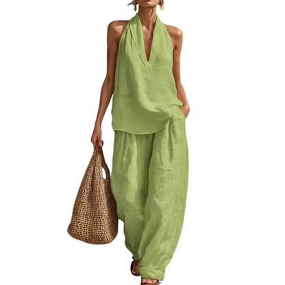 Alva – Breezy halterneck and wide-leg trousers set