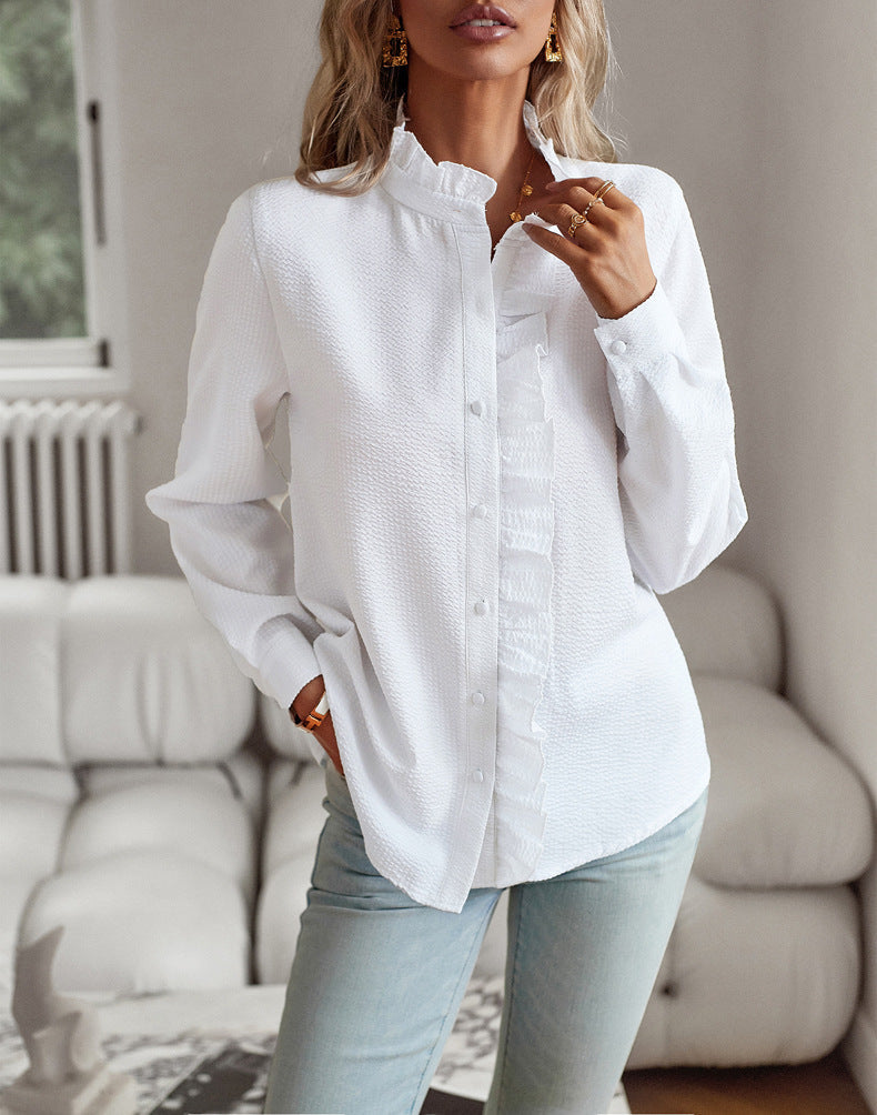 Cyrra – Blouse with gathered detail and refined texture
