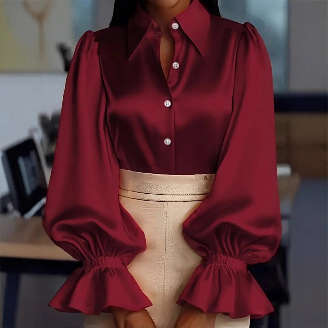 Nessa – Satin Blouse with Statement Sleeves