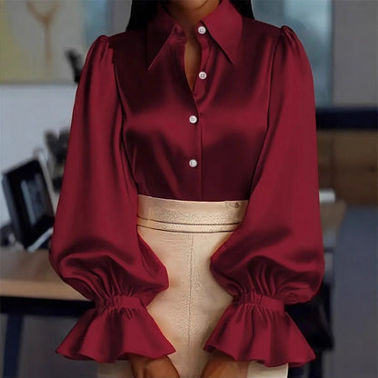 Nessa – Satin Blouse with Statement Sleeves