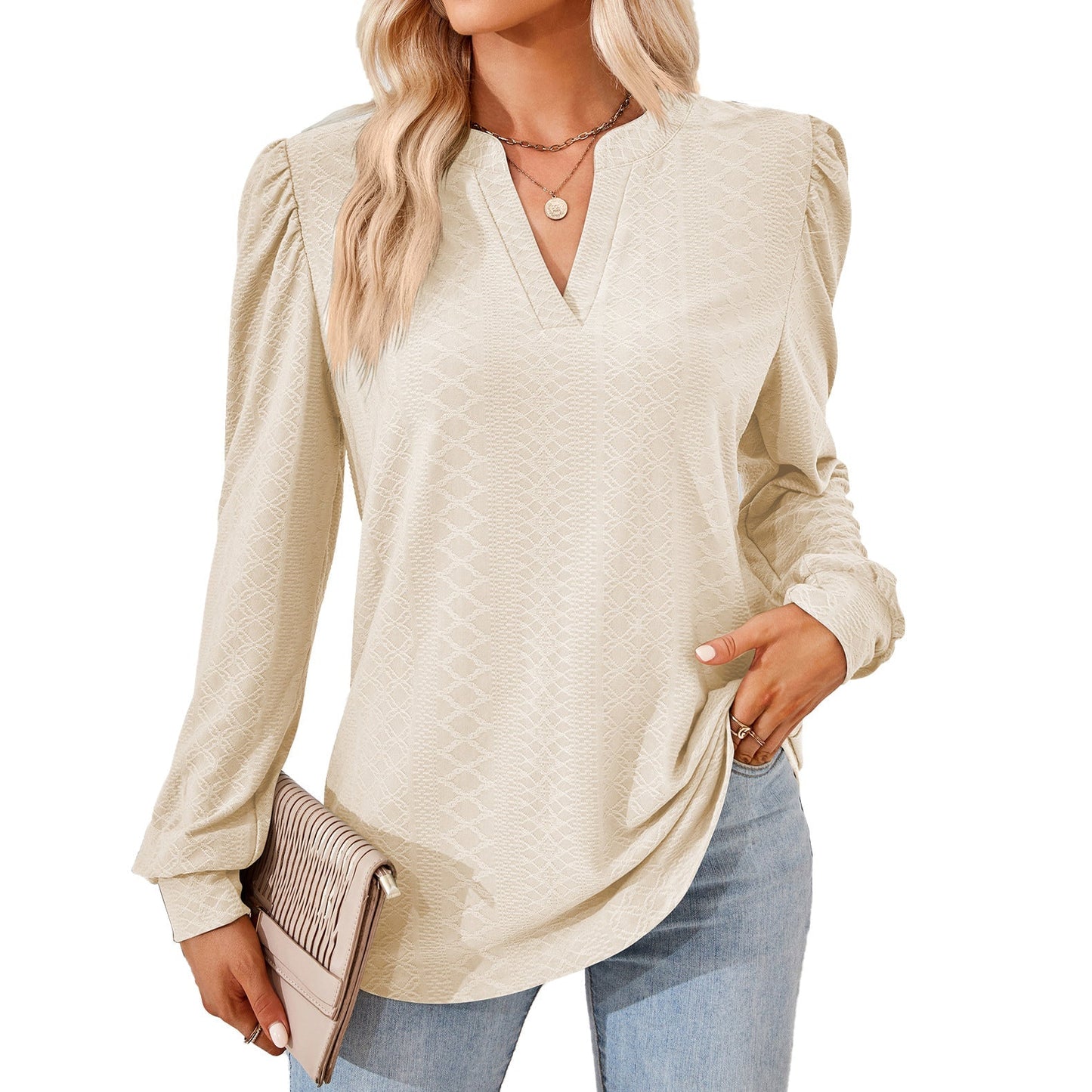Eldra – Blus med struktur och V-hals