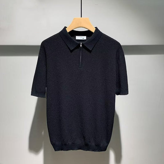 Miro - Sand-coloured knitted polo with a refined texture