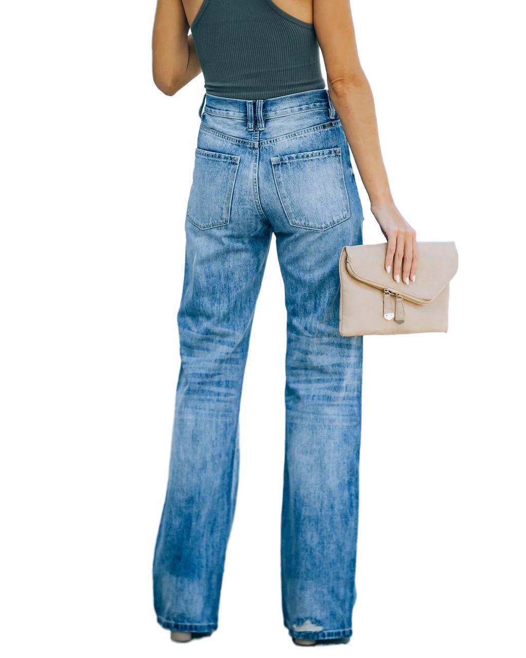 Nola – Vid denimbyxa med subtila slitningar