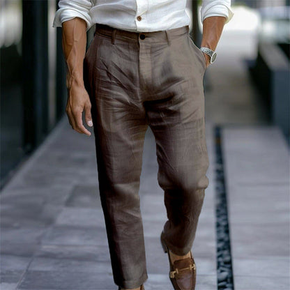 Oskarik - Beige linne tapered byxor