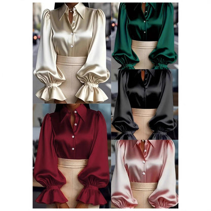 Nessa – Satin Blouse with Statement Sleeves