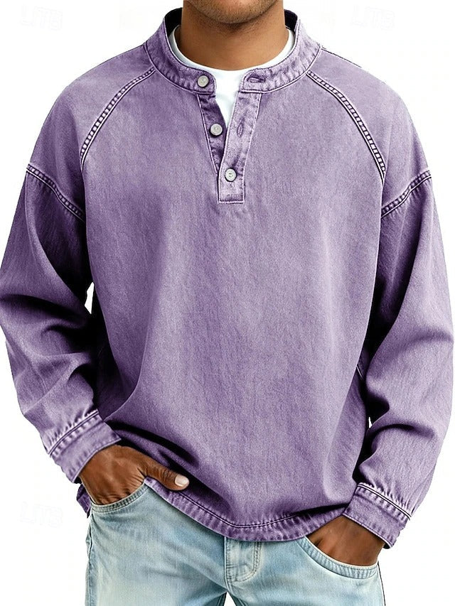 Vintage Washed Henley Sweatshirt - Relaxed Fit
