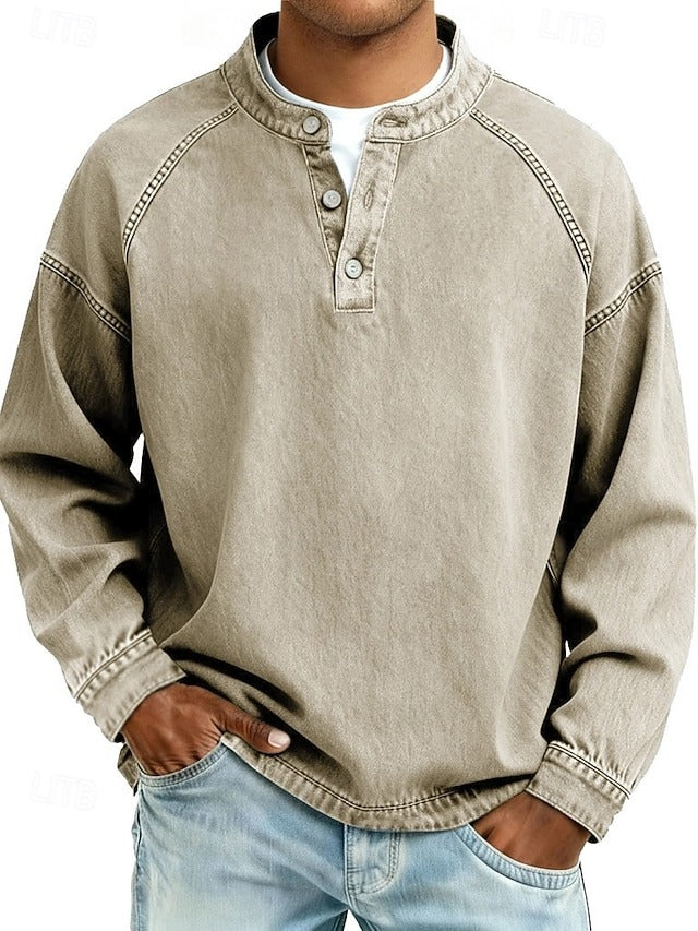 Vintage Washed Henley Sweatshirt - Relaxed Fit