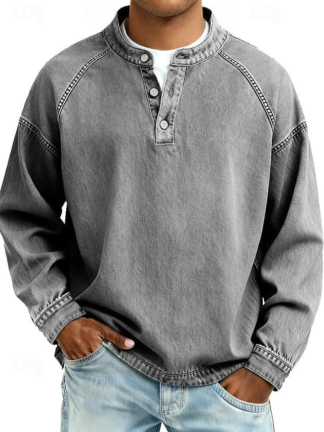 Vintage Washed Henley Sweatshirt - Relaxed Fit