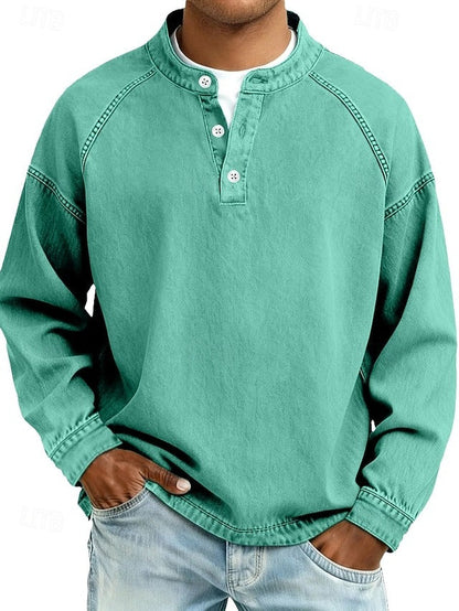 Vintage Washed Henley Sweatshirt - Relaxed Fit