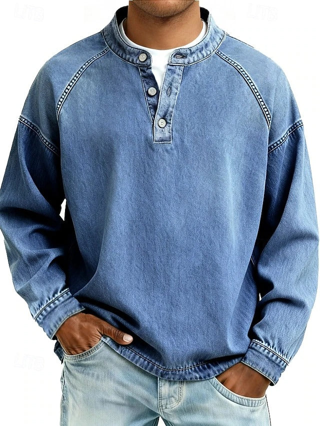Vintage Washed Henley Sweatshirt - Relaxed Fit