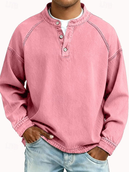 Vintage Washed Henley Sweatshirt - Relaxed Fit