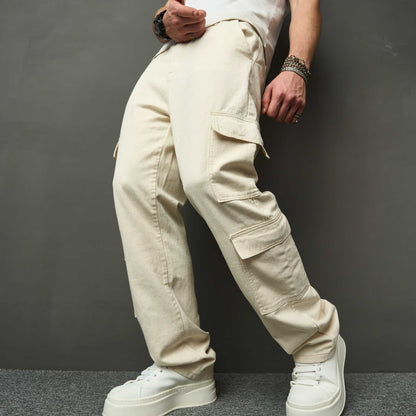 Falko - Cream coloured cargo trousers with a relaxed fit