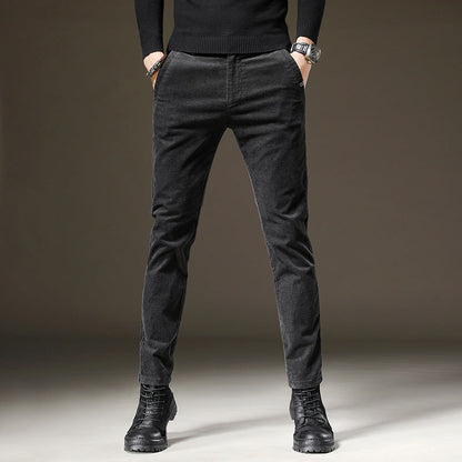 Yarik - Dark grey slim fit trousers with refined texture