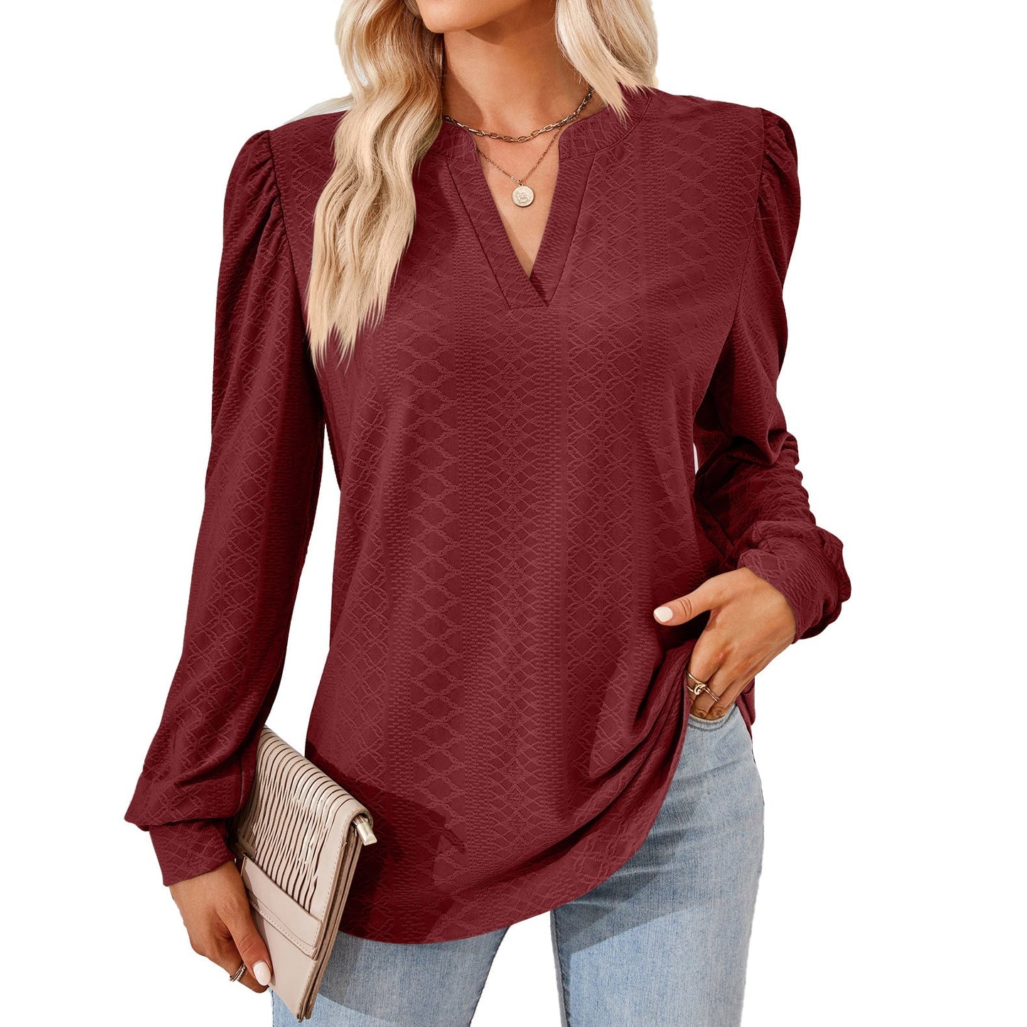 Eldra – Blus med struktur och V-hals